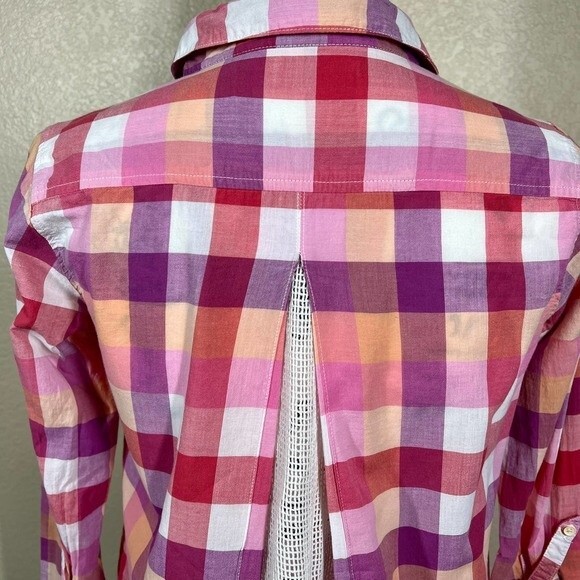 Anthropologie Isabella Sinclair pink Hibiscus Tea plaid Shirt Button up size XS - Picture 9 of 13